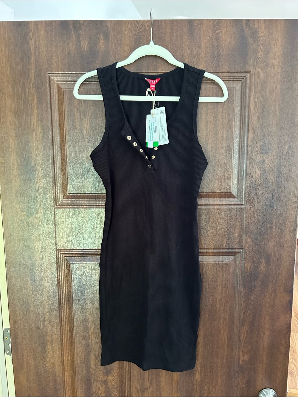 Guess Black Ribbed Snap-Front Tank Top
